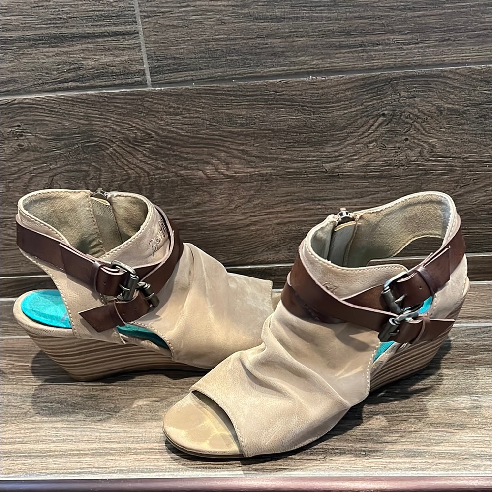 Blowfish Brown and Tan Women's Wedge Sandals